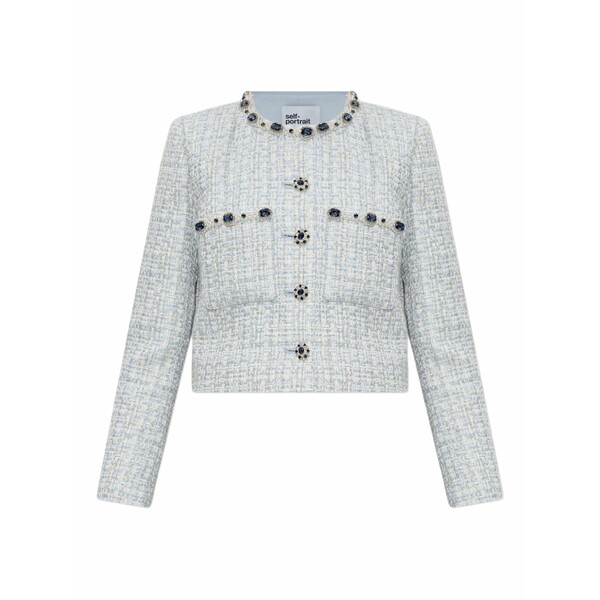 セルフ・ポートレイト レディース 上衣＆上衣 アウター Rhinestone-embellished tweed jacket Blue