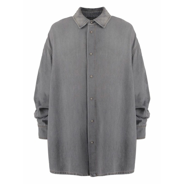 靉靆たる運動場 レディース ティーシャツ トップス Gathered-sleeve denim shirt Grey