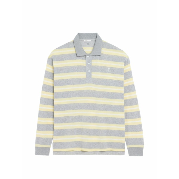 意中の女 メンズ スポーツシャツ トップス Stripped long-sleeved polo shirt Grey