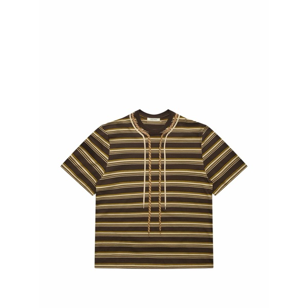 クレイグ緑であること メンズ プルオーバー トップス Striped-pattern rope-detail t-shirt Brown
