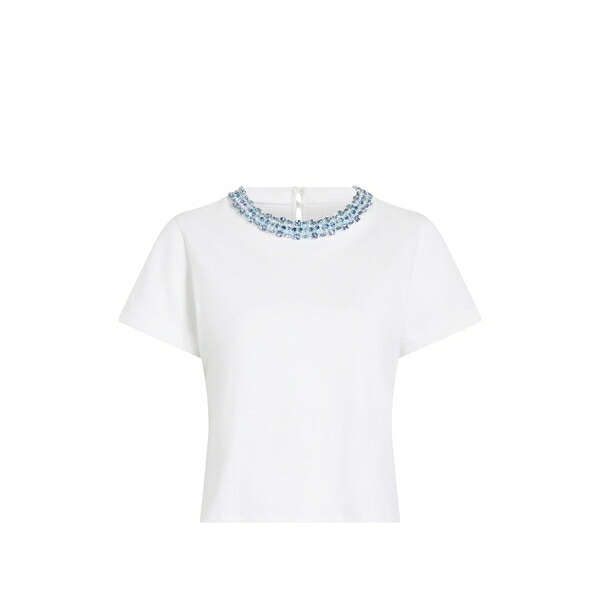 サンクアセプト レディース プルオーバー トップス Embellished-neckline crop top  White