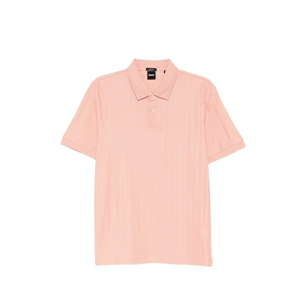 ボス メンズ ポロシャツ トップス Ribbed-knit cotton polo shirt Pink｜asty