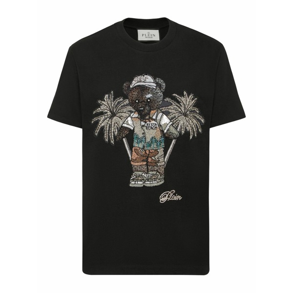 フィリップ飾り気のない メンズ ティーシャツ トップス Teddy bear-embroidered t-shirt Black