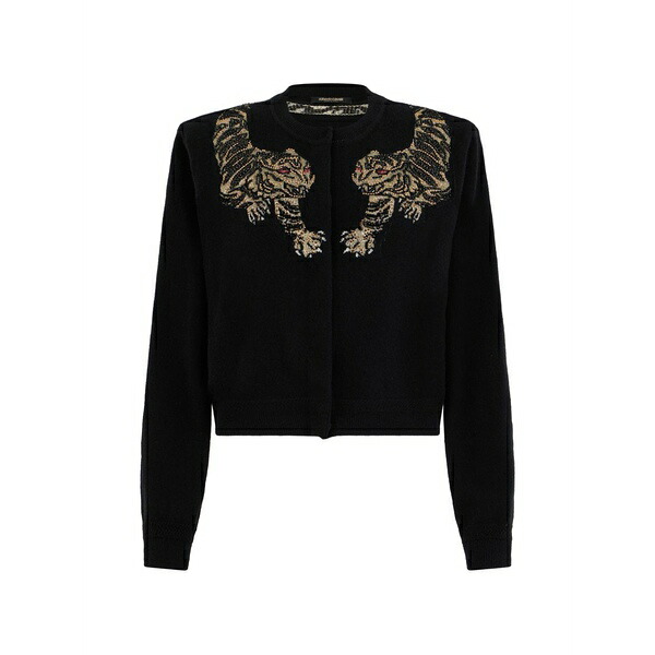 ロベルトカヴァリ レディース ジレー アウター Tiger-detail cardigan Black