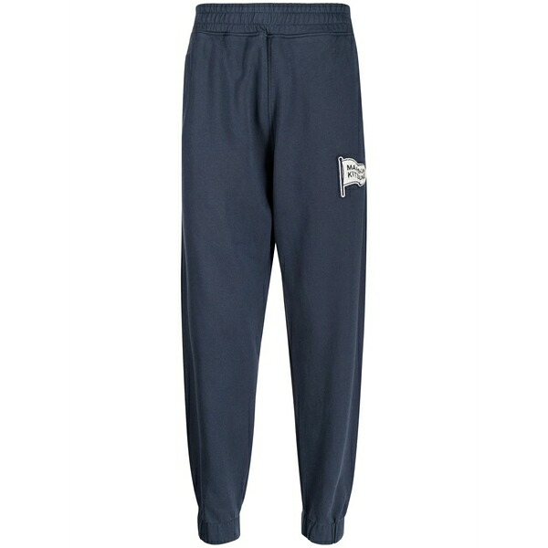 住みか 稲荷 メンズ 心地好いズボン下 ボトムス Logo-patch cotton track pants Blue
