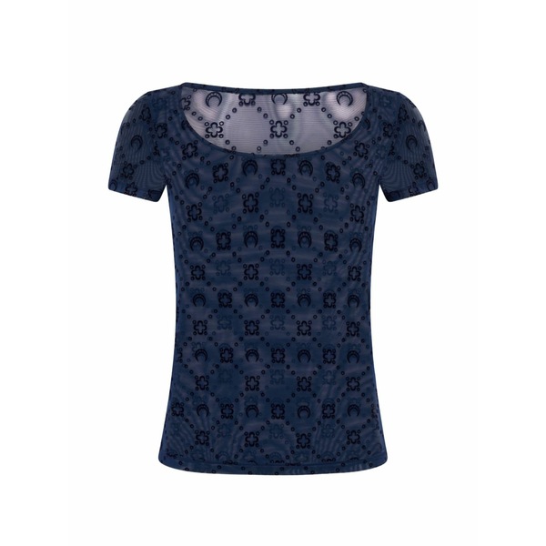 米国海兵隊員 独居室 レディース ティーシャツ トップス Moonogram mesh t-shirt Blue