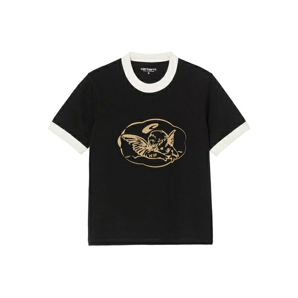 鉄道車両ハート形 レディース ティーシャツ トップス Ringer print t-shirt Black