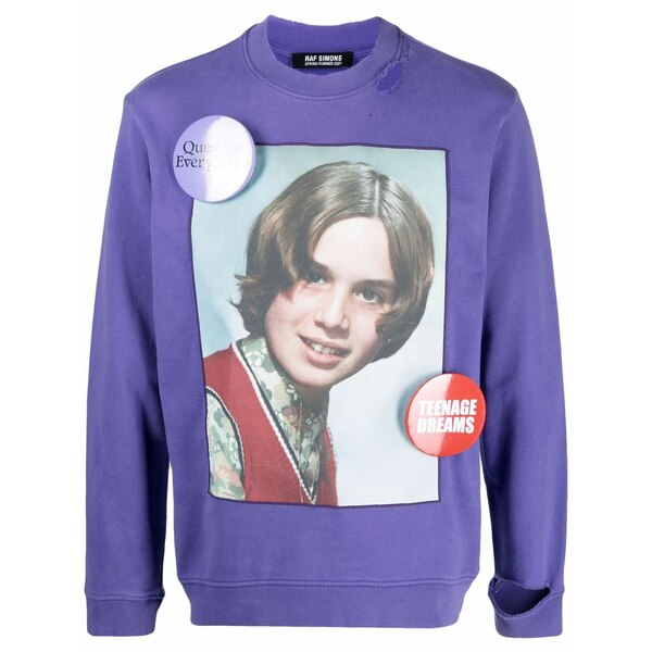 ラフ・シモンズ メンズ パーカー・スウェットシャツ アウター Graphic-print round neck sweatshirt Purple｜asty