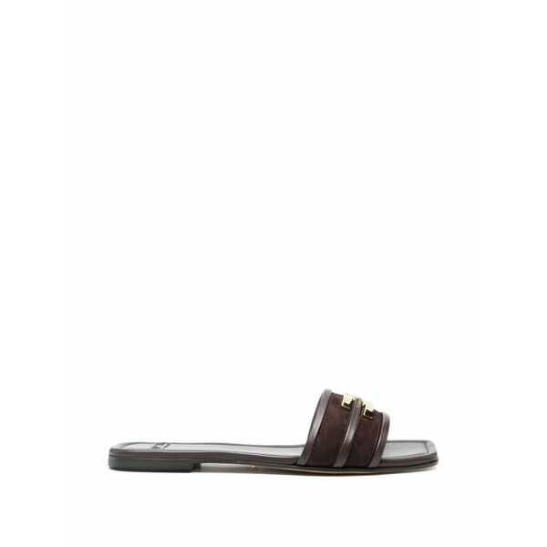 エリザベスフランキ レディース サンダル シューズ Golden-hardware leather flat sandals Brown