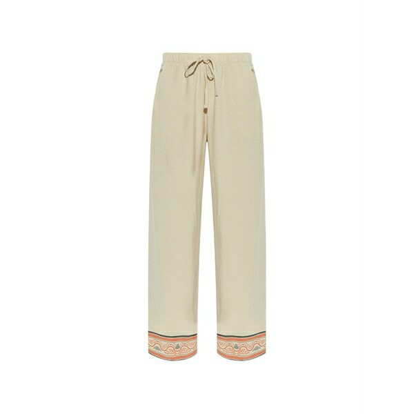 ハンロ レディース 心地よいズボン下 ボトムス Drawstring-waist patterned-hem trousers Neutrals