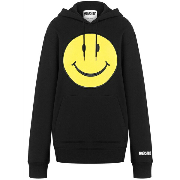モスキーノ レディース パーカー・スウェットシャツ アウター Smiley cotton hoodie Black