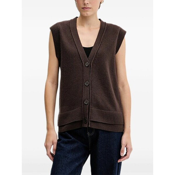 シスレー レディース ジレー アウター V-neck button vest Brown