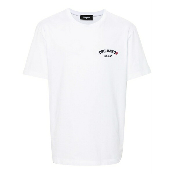 ディースクエアード メンズ プルオーバー トップス Logo-embroidered cotton t-shirt White
