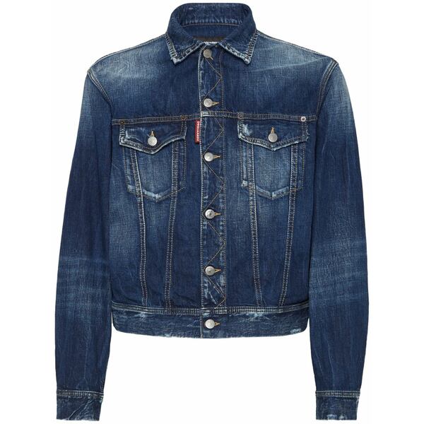 ディースクエアード メンズ 上衣＆上衣 アウター Logo-patch washed denim jacket Blue