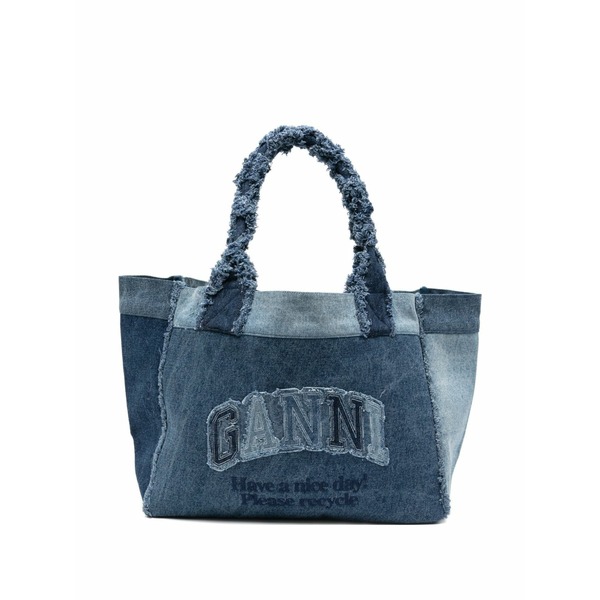 ガニー レディース トートバッグ 御徒面子 Patchwork frayed tote bag Blue