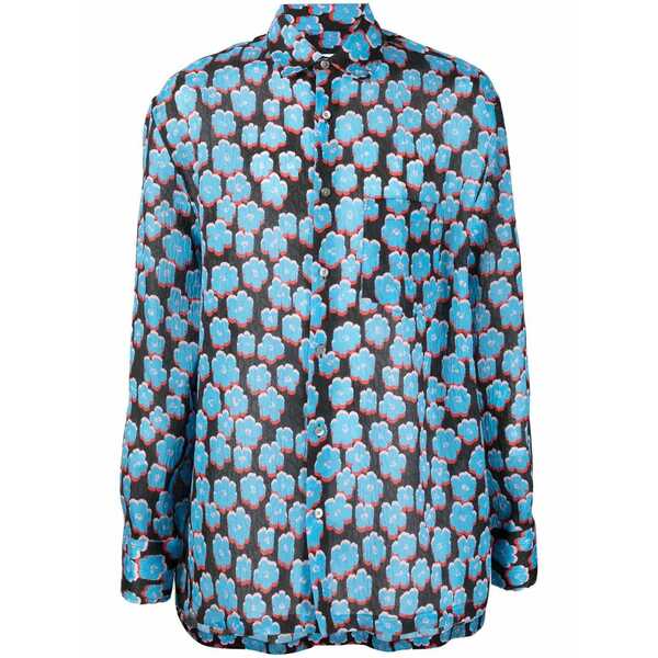 ランバン メンズ ティーシャツ トップス Floral-print cotton shirt Black