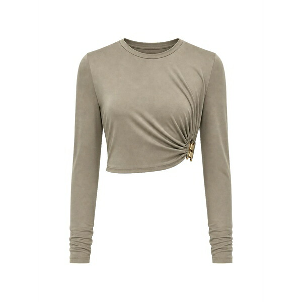 クリストファーエスバー レディース プルオーバー トップス Bezel quartz ruched long-sleeve cropped t-shirt Grey