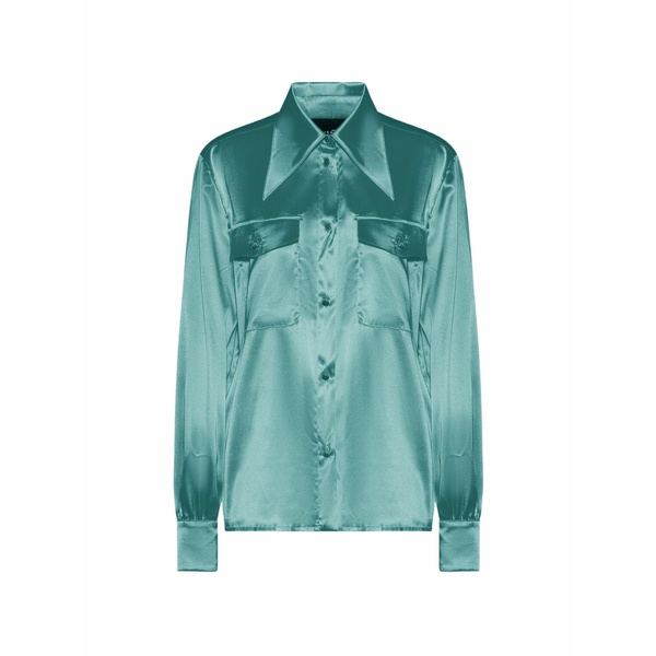 ジョン バージニアの州都 レディース プルオーバー トップス Satin-finish button-up shirt Blue