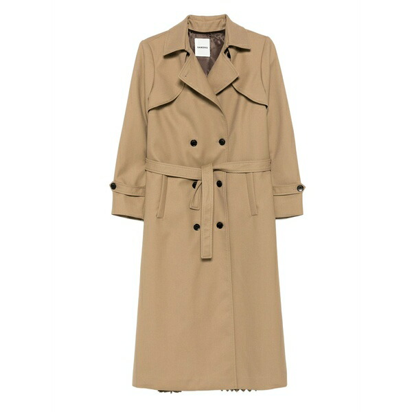 真砂ロ レディース 厚地の外套 アウター Double-breasted belted trench coat Brown