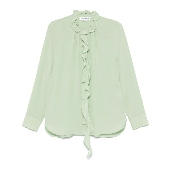 ヴィクトリア ベッカム レディース プルオーバー トップス Ruffled silk shirt Green