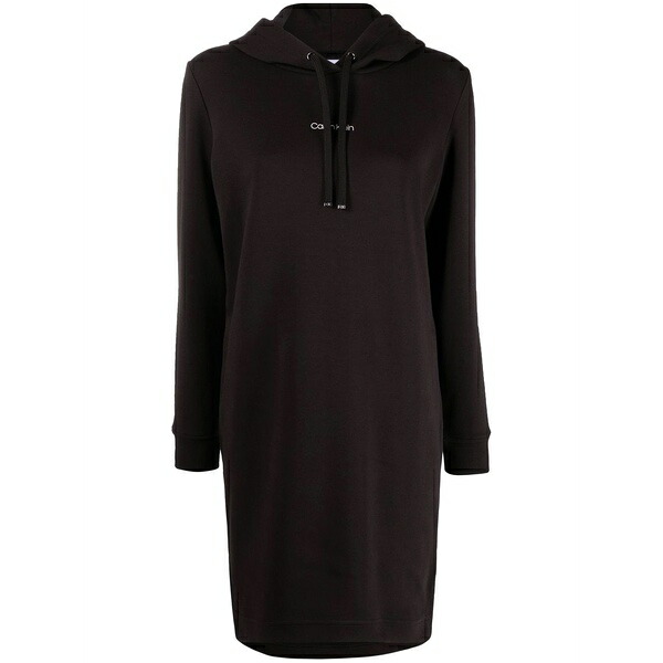 カルバンクライン レディース ワンピース トップス Logo-print hoodie short dress Black｜asty