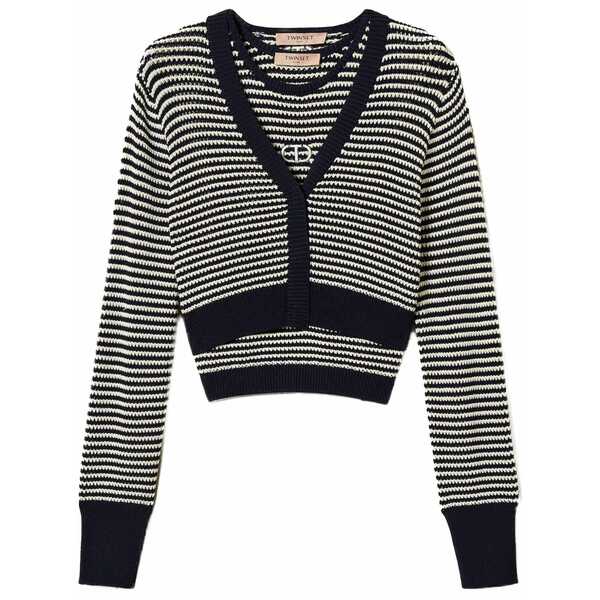 ツイン仕掛ける レディース ジレー アウター Striped oval t cardigan  Blue