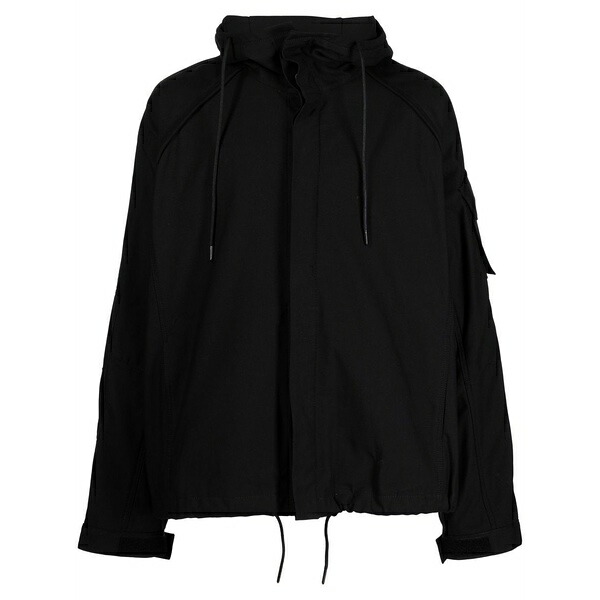 ジュン・ジー メンズ ジャケット&ブルゾン アウター Drawstring hood shirt jacket Black|asty