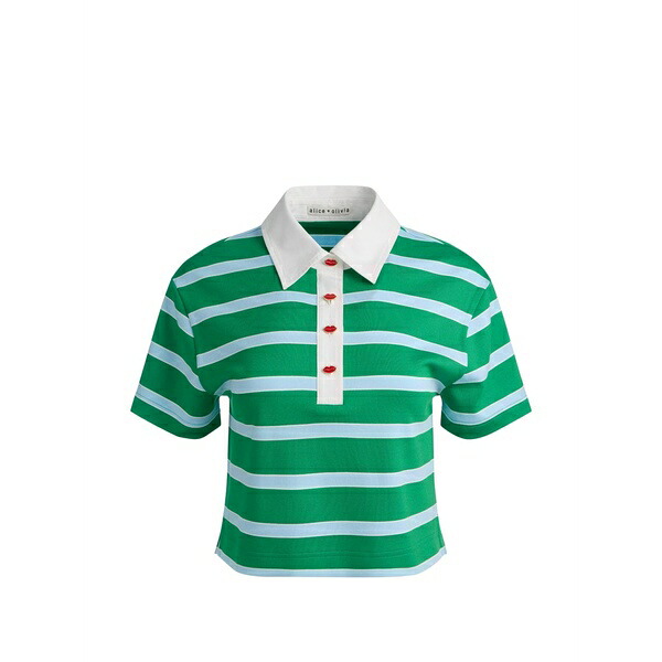 アリス アンド オリビア レディース スポーツシャツ トップス Lyle striped polo top Green