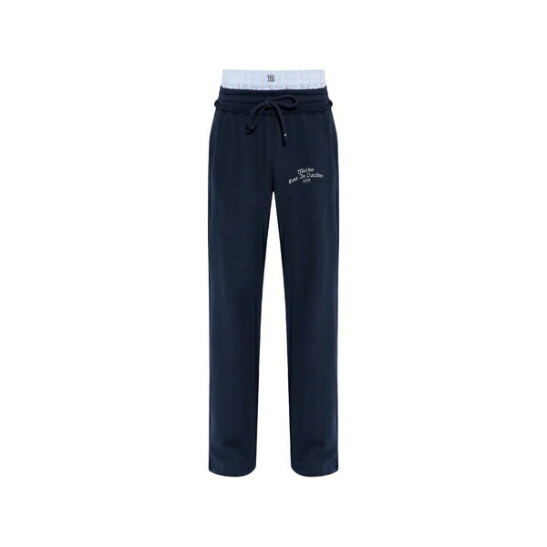 ミスビヘイブ メンズ 心地好いズボン下 ボトムス Waffle-knit layered track pants Blue