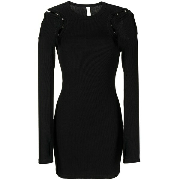 ディオンリー レディース ワンピース トップス Hook and eye ribbed mini dress Black｜asty