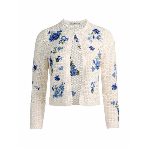アリス アンド オリビア レディース ジレー アウター Anderson floral-embroidered crocket cardigan White
