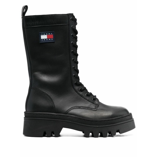 トミーヒルフィガー レディース ブーツ シューズ Twelve logo-patch leather boots Black
