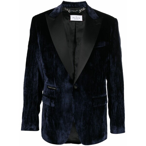 フィリップ飾り気の無い メンズ 上衣＆上衣 アウター Single-breasted velvet blazer Blue