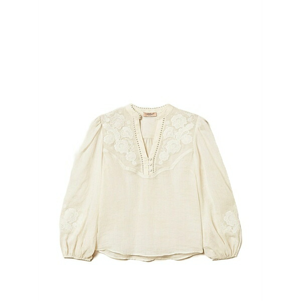 ツイン書き割り レディース ティーシャツ トップス Embroidered long-sleeve blouse Neutrals
