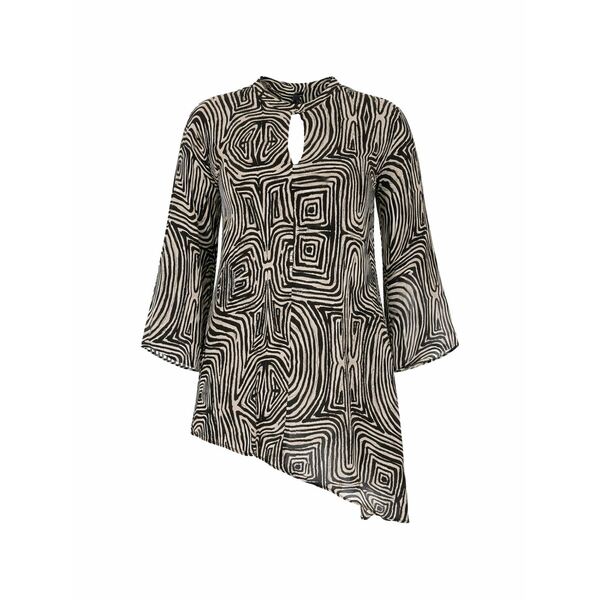 エレナ 食用粉 レディース プルオーバー トップス Keyhole geometric-print blouse Black