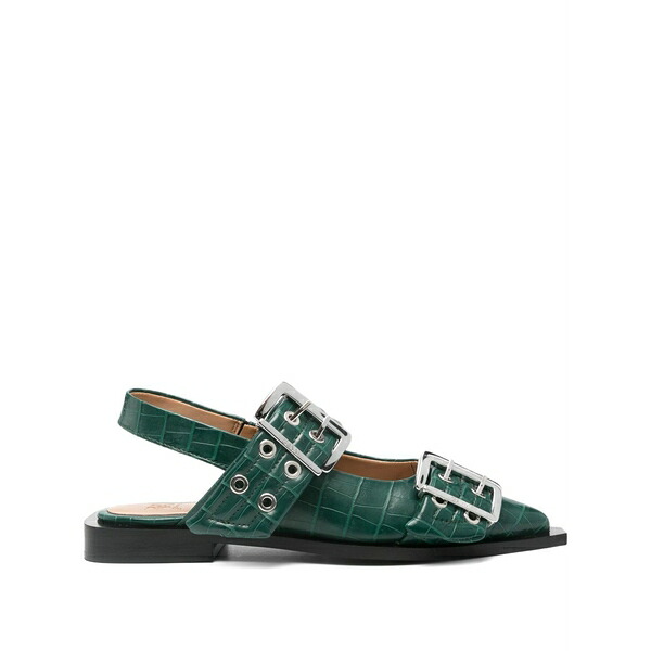 ガニー レディース パンプス シューズ Double-buckle pointed flat pumps Green