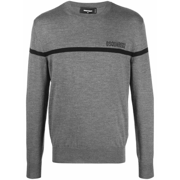 ディースクエアード メンズ 編み物\u0026ティーシャツ アウター Logo-embroidered wool jumper Grey