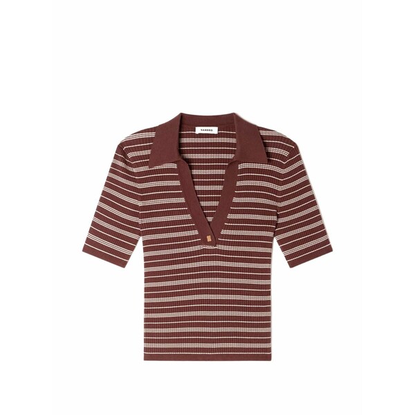 沙子ロ レディース プルオーバー トップス Striped v-neck t-shirt Brown