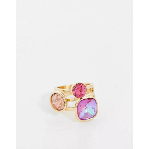 最上の品質な ピーシーズ レディース リング アクセサリー Pieces purple diamante detail ring in gold  GOLD