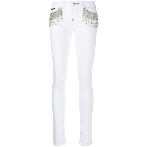 フィリップ飾り気の無い レディース ジーンズズボン下 ボトムス Crystal-fringe slim-fit jeans White