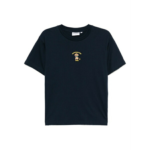 黒茶 レディース ティーシャツ トップス Logo-embroidered t-shirt Blue