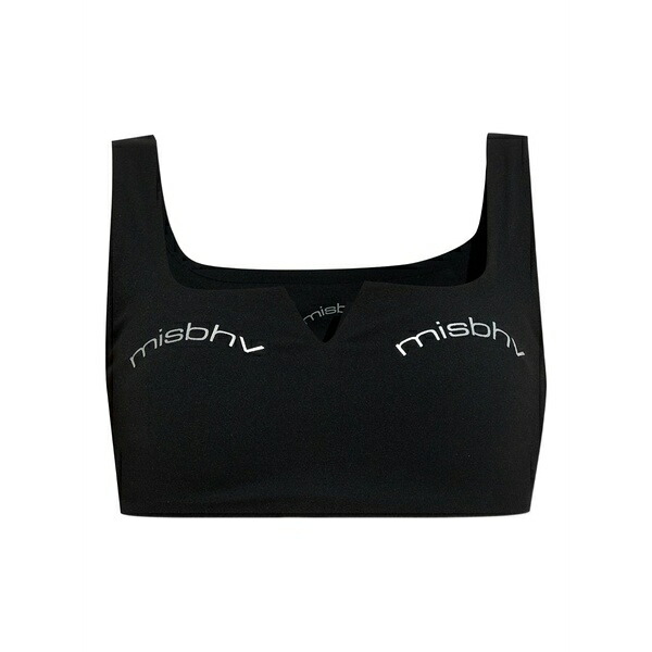 ミスビヘイブ レディース カットソー トップス V-neck logo crop top Black