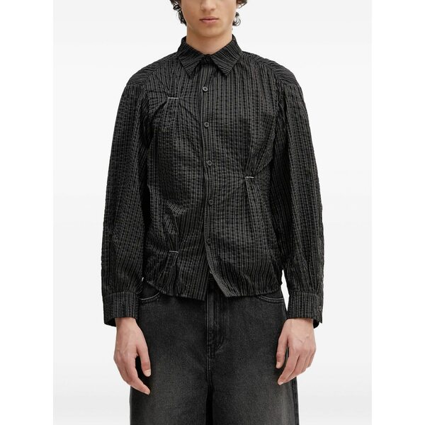 アーダーエラー メンズ ティーシャツ トップス Striped-pattern gathered shirt Black