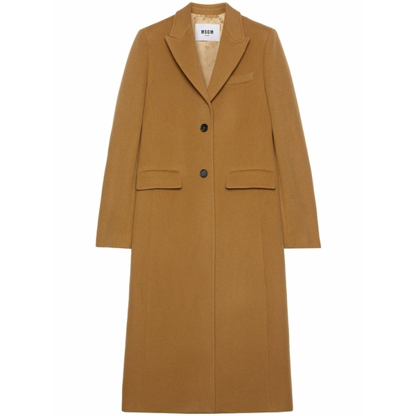 エムエスジイエム レディース 厚地の外套 アウター Notched-lapel button-fastening coat  Brown