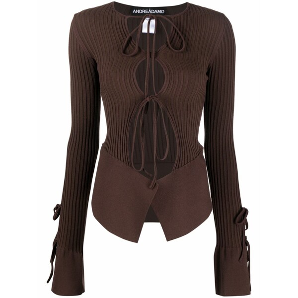 アンドレダモ レディース ティーシャツ トップス Tie-fastening long-sleeve knitted top Brown