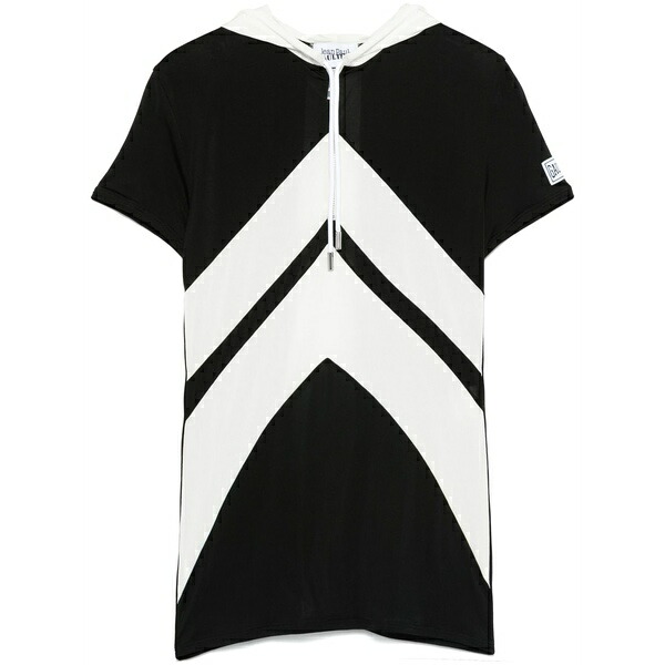 ジャン極点 ゴルチエ レディース プルオーバー トップス Chevron-patterned hooded t-shirt Black