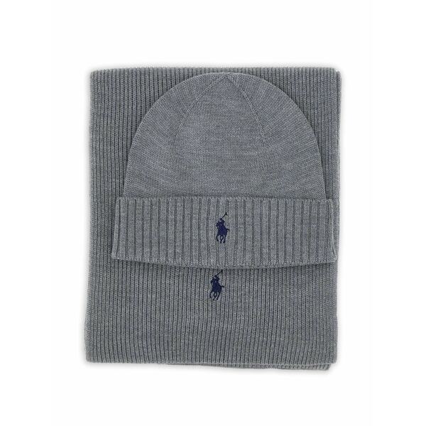 ラルフローレン メンズ 鳥打ち帽 付属物 Ribbed-knit beanie set  Grey