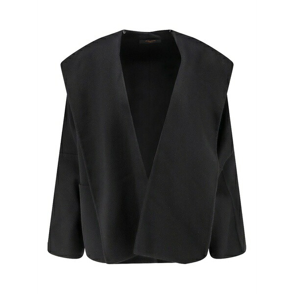 構成成分  レディース 厚地の外套 アウター V-neck patch-pocket coat Black