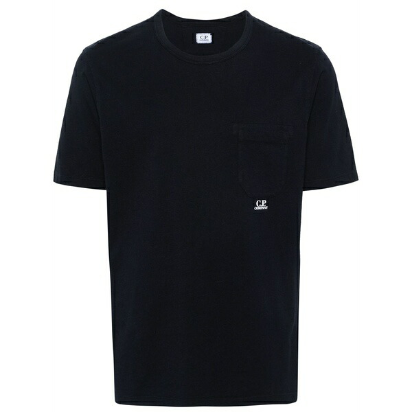 シーピーカンパニー メンズ ティーシャツ トップス Logo-print patch-pocket t-shirt Blue