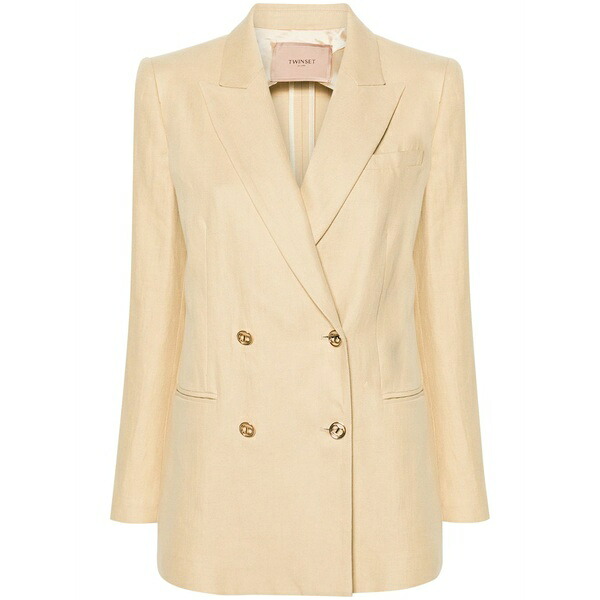 ツインセット レディース ジャケット＆ブルゾン アウター Double-breasted twill blazer Neutrals｜asty